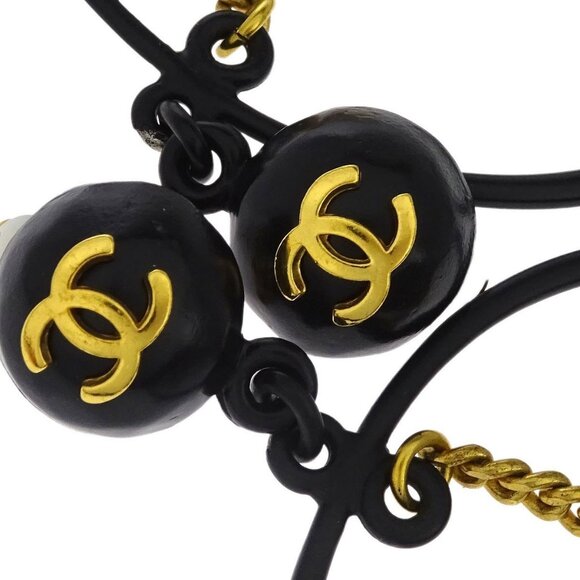 Chanel Gold Black Hoop Dangle Perfume Bottle Earrings Clip-On 94C 116276 - Picture 7 of 8
